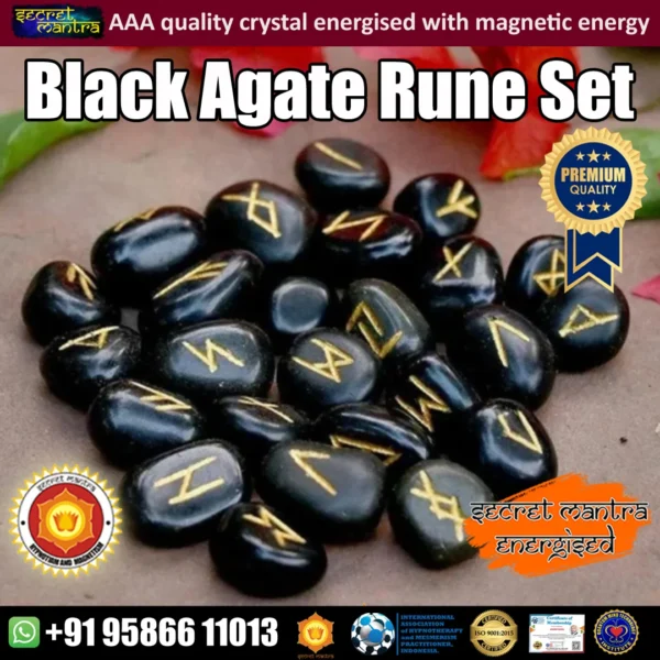 Rune symbol set Black agate crystal