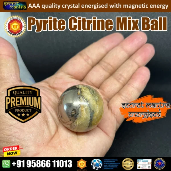 Golden Fortune Crystal Sphere – Pyrite & Citrine Fusion pyrite with citrine ball - Image 2